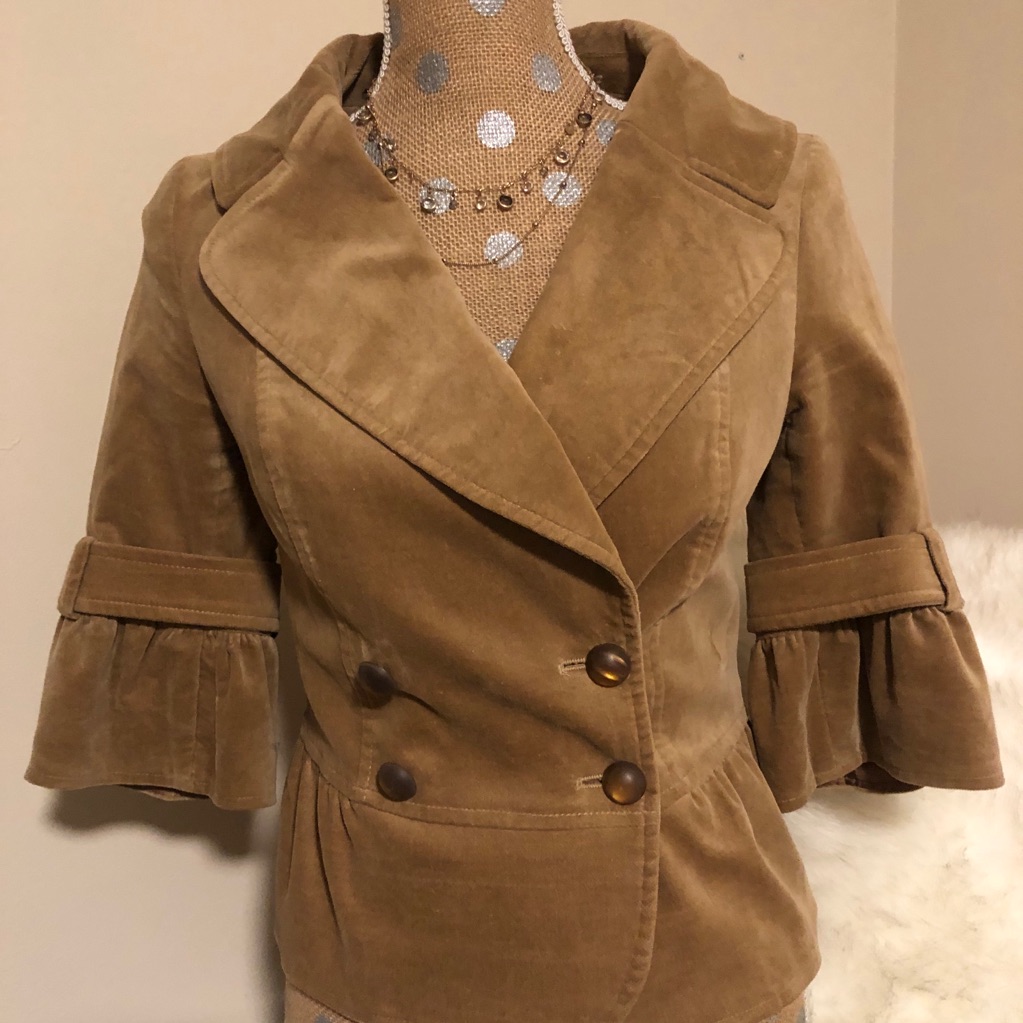 Zara Velour-Like Honey Brown Fitted 3/4 Sleeve Blazer